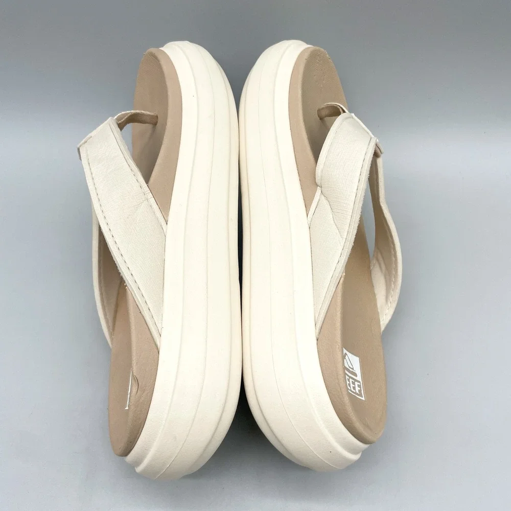 Reef Womens 8 Cushion Bondi Platform Flip Flop Sandals Cream Tan Beachwear Boho